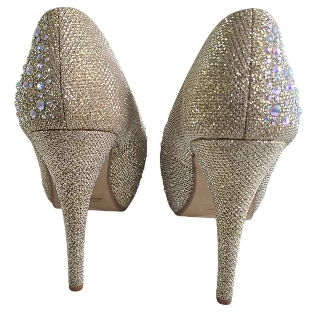 Delicacy Women's Sunset Gold Glitter Rhinestone Glam High Heel Pumps Hot Fashion - Picture 3 of 13